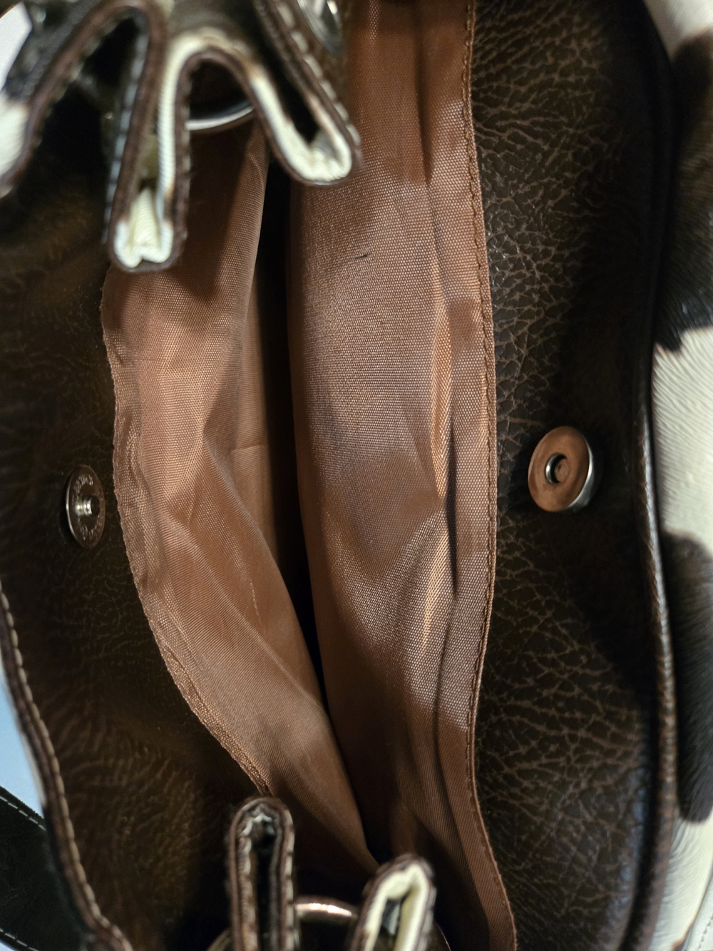 Vintage Cow-Print Satchel in Brown and White - Picture 8 of 12